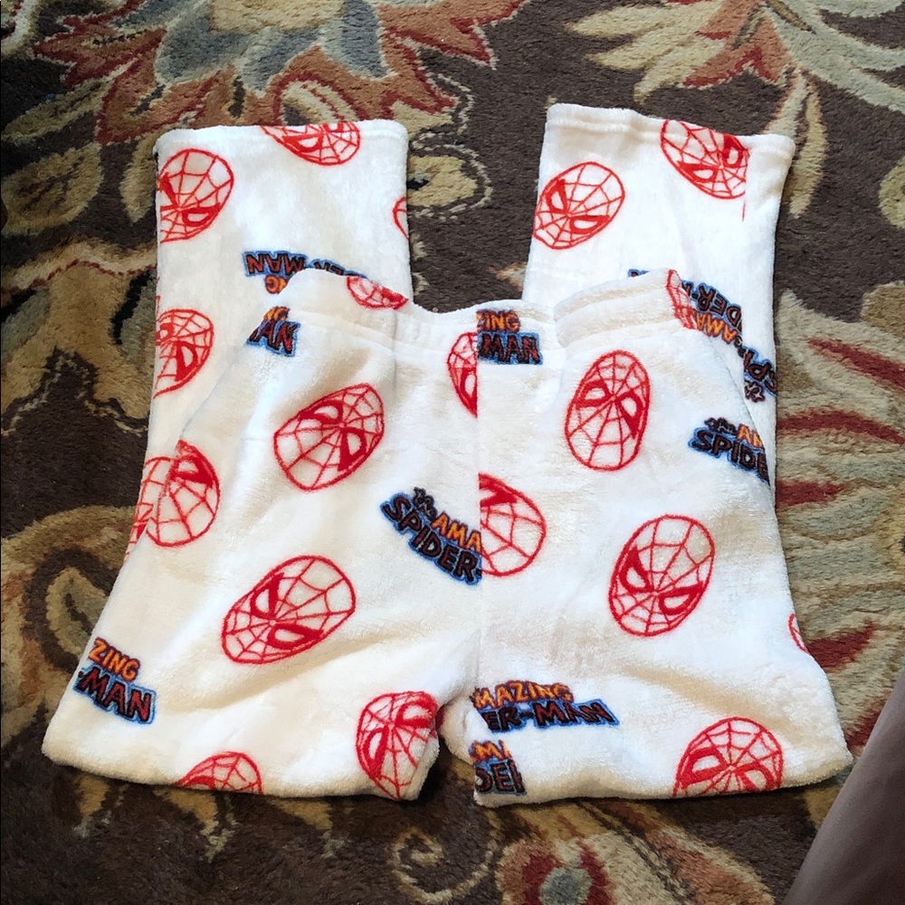 Marvel Kids White Pajama Pants with Red Spider Mask and Blue Logo